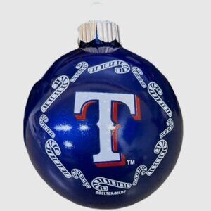 Texas Rangers Candy Cane Ornament Blown Glass Ball Collectible MLB New